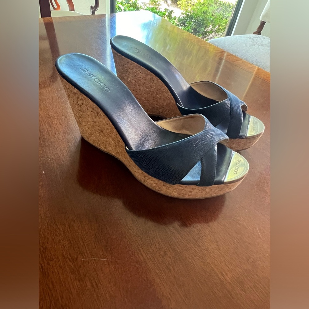 Jimmy Choo size 42 classic blue platform mules.